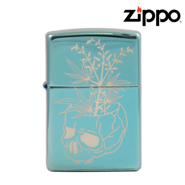 Picture of ZIPPO LIGHTER - HIGH POLISH GREEN W/ENGRAVED SKULL VASE